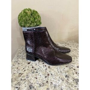 Circus NY Women Burgundy Croc Embossed Square Toe Block Heel Ankle Boots Size 10